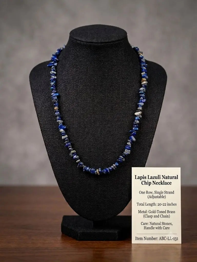 Lapis Lazuli Natural Chip Necklace, One Row, Single Strand, Length 20-22 inches (Adjustable), ABC-LL-131
